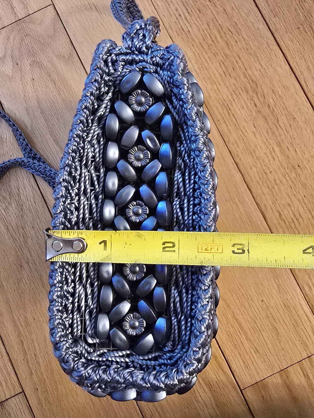 Woven Bead Detail Shoulder Bag in Steel Navy - Picture 9 of 9